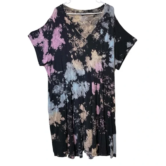 Torrid Mini Super Soft Knits Trapeze V-Neck Dress Tie dye black Plus Size 5X - Picture 4 of 15